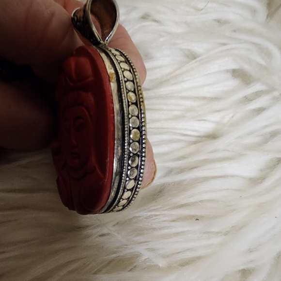 Vintage Sterling‎ and cinnabar Buddha necklace NWOT - Picture 11 of 16